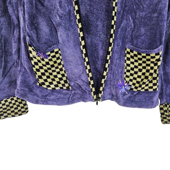 Icelandic Design  Purple Full Zip Cardigan Velvety Floral Women's Size Small - Picture 5 of 15